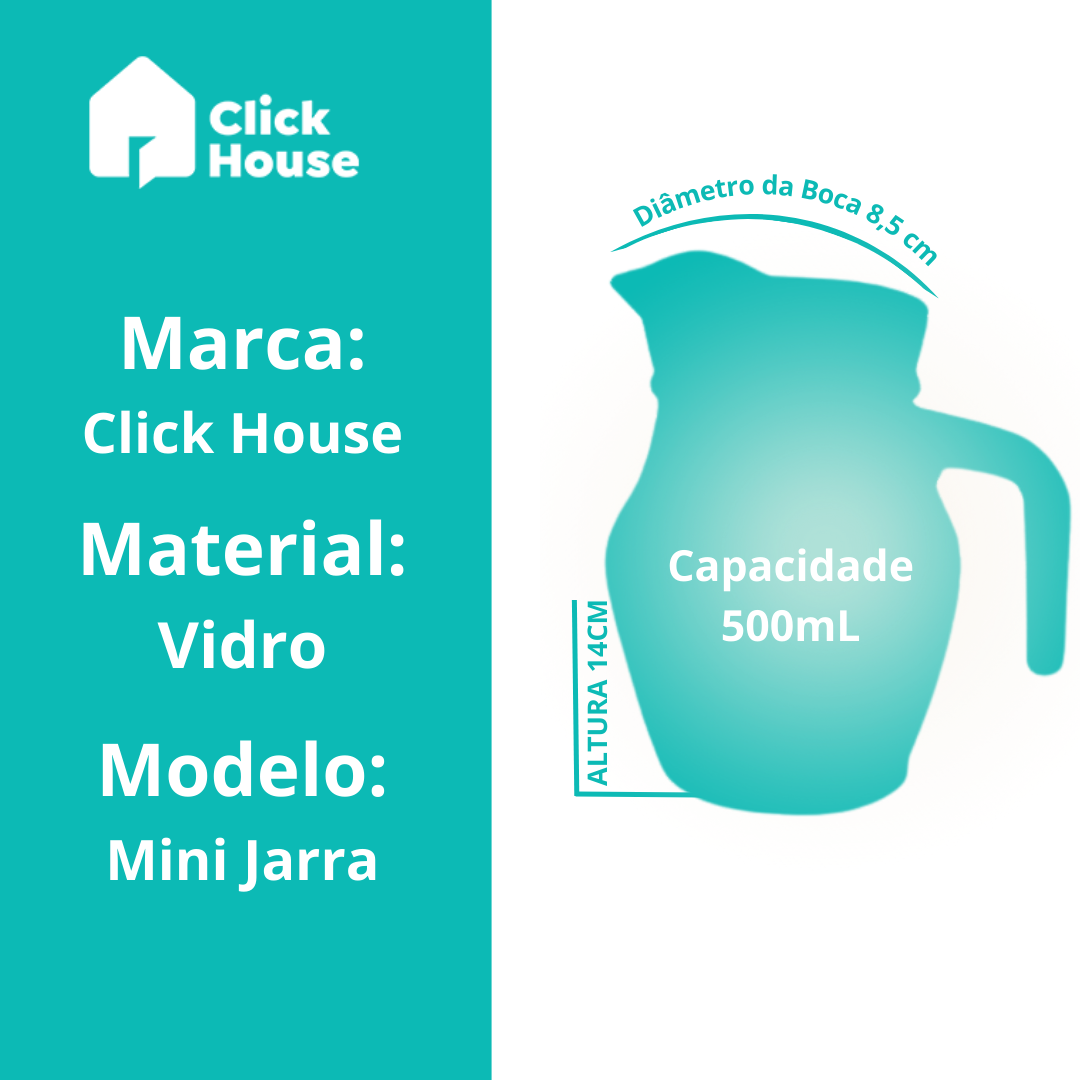 Mini Jarra Vidro Transparente Alça Agua Suco Clássica 500ml