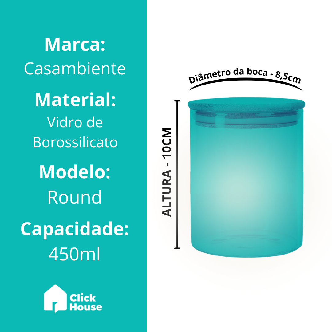 Pote Mantimento Vidro Hermético C/ Tampa Bambu Tempero 450ml