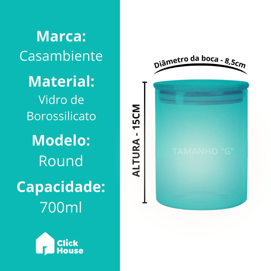 Pote Mantimento De Vidro Hermético Tampa Bambu Tempero 700ml