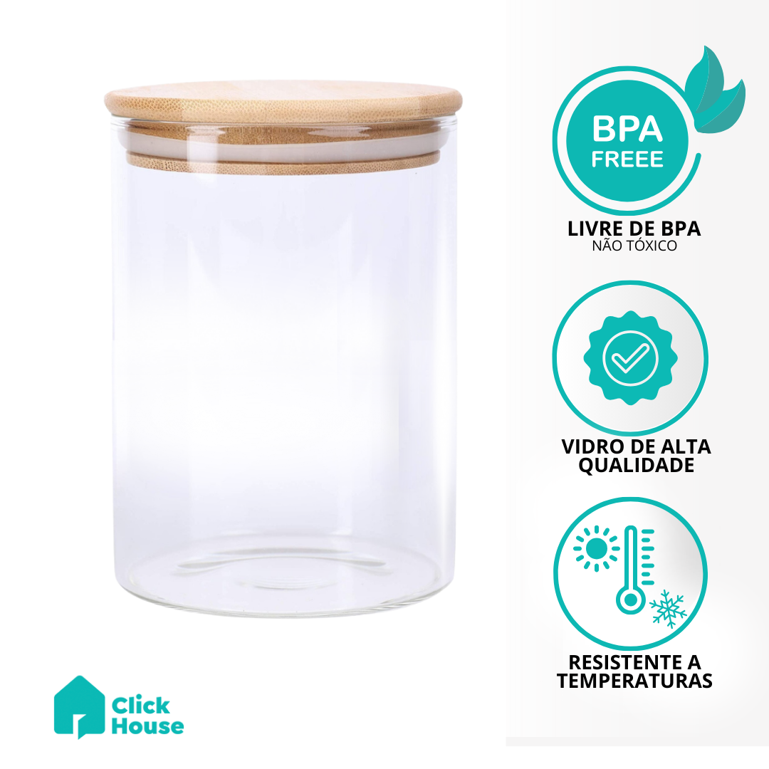 Pote Mantimento De Vidro Hermético Tampa Bambu Tempero 700ml