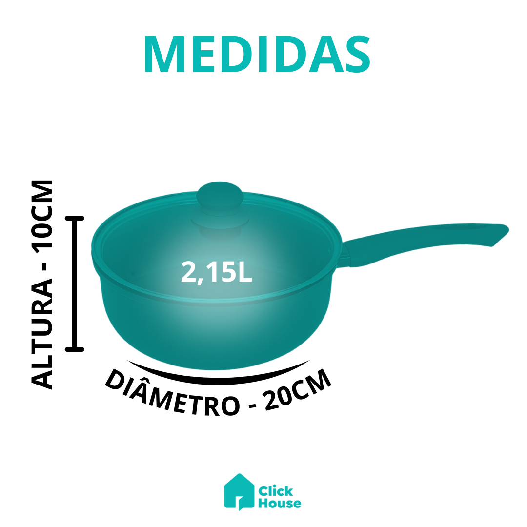 Panela Indução Cerâmica Antiaderente Tampa Não Gruda 20 Cm