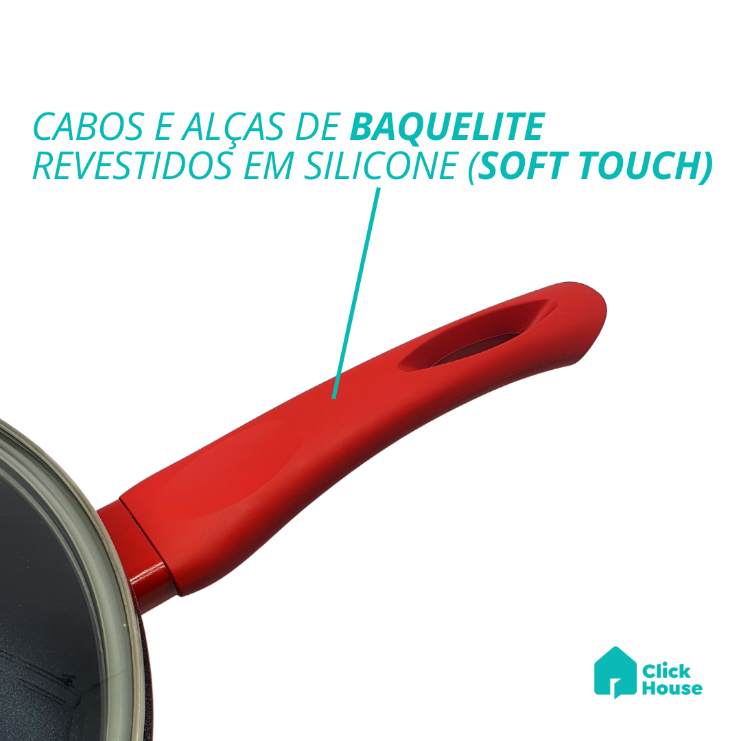 Panela Indução Cerâmica Antiaderente Tampa Não Gruda 24 Cm