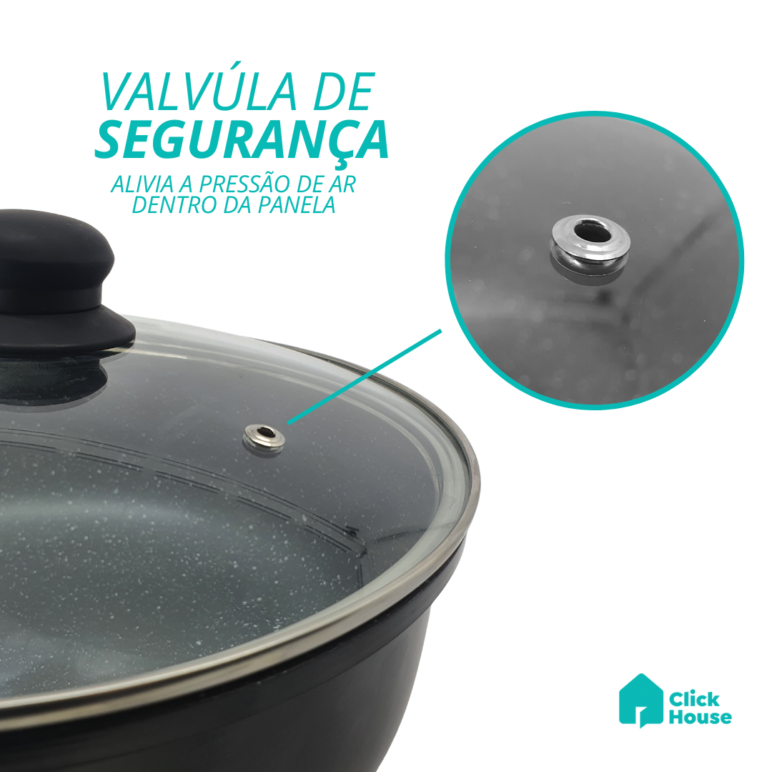 Panela Indução Cerâmica Antiaderente Tampa Não Gruda 24 Cm
