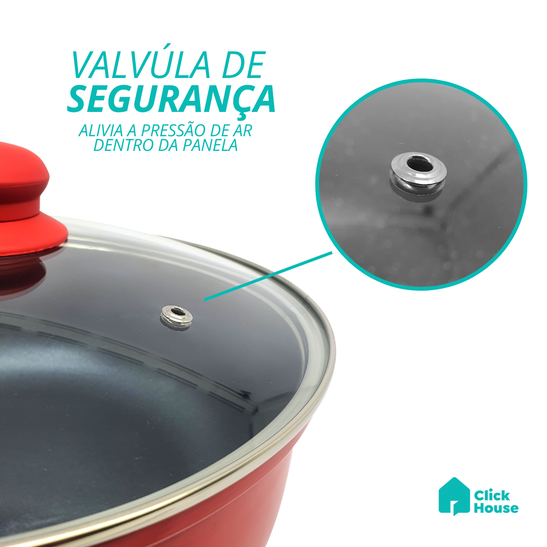 Panela Indução Cerâmica Antiaderente Tampa Não Gruda 24 Cm