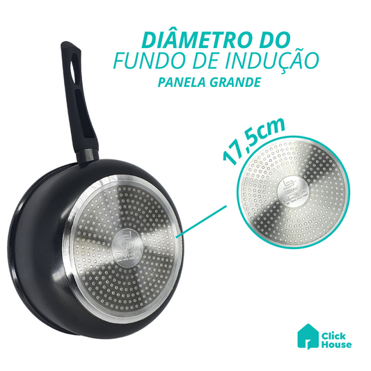 Panela Indução Cerâmica Antiaderente Tampa Não Gruda 24 Cm
