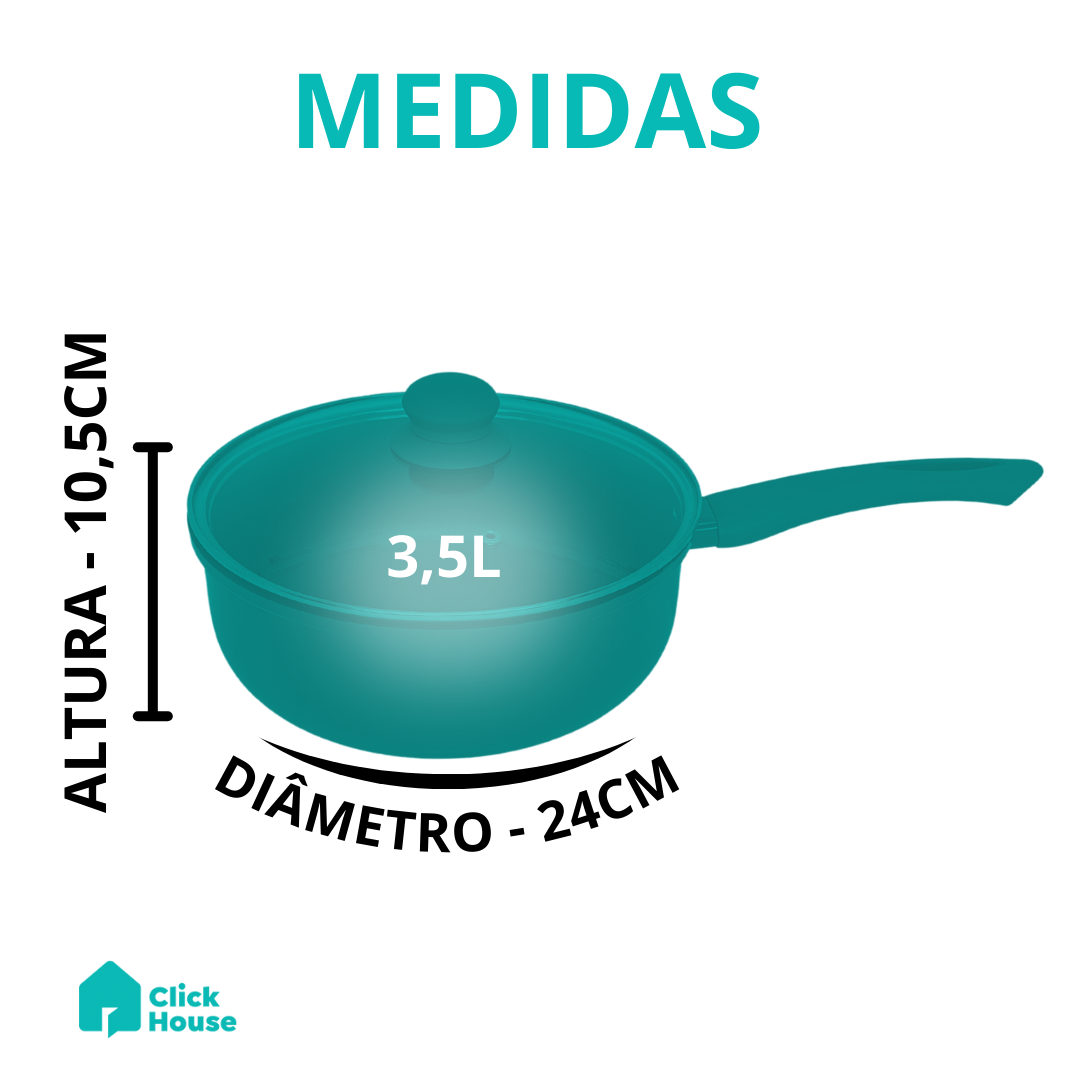 Panela Indução Cerâmica Antiaderente Tampa Não Gruda 24 Cm