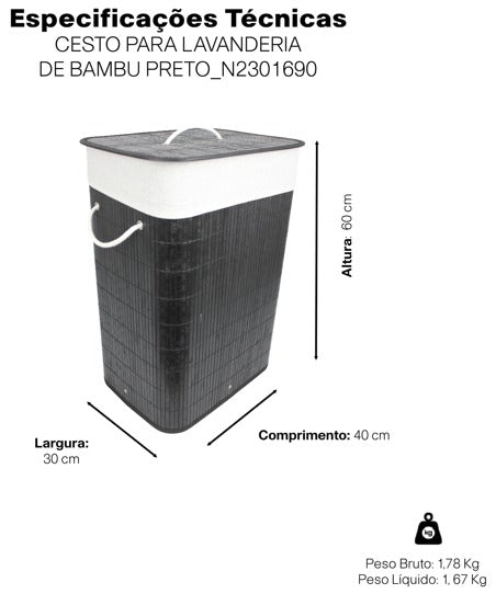 Cesto Roupa Suja Organizador Lavanderia Retangular Banheiro