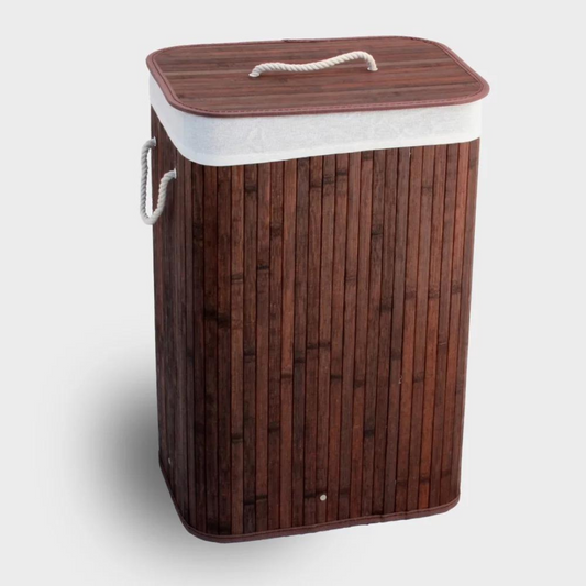Cesto De Roupas Organizador Bambu Com Tampa 65l Cor Marrom