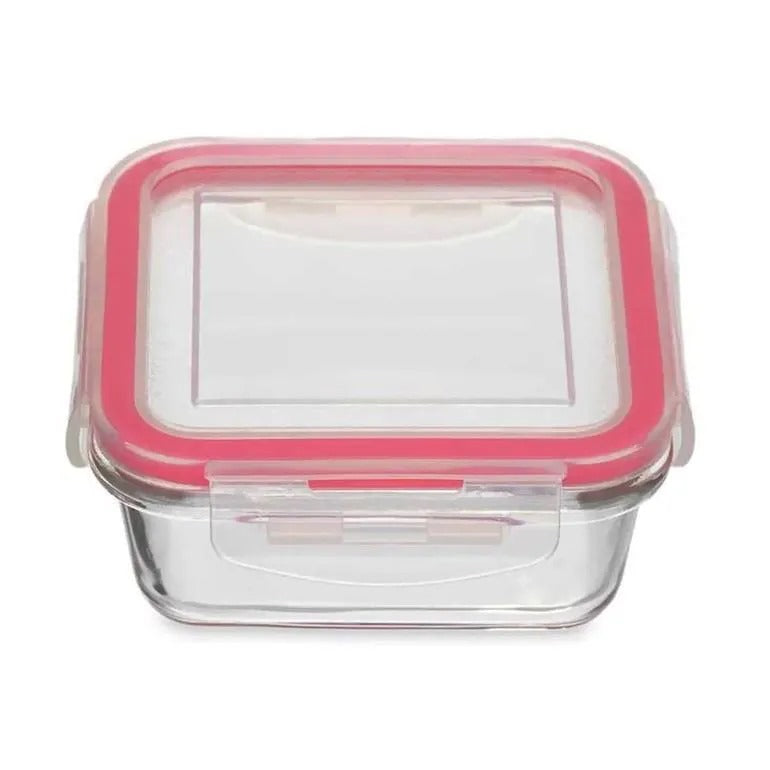 Pote Vidro 520ml Hermético Marmita Fit 4 Travas Quadrado Red