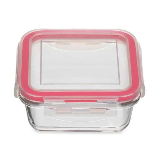 Pote Vidro 520ml Hermético Marmita Fit 4 Travas Quadrado Red