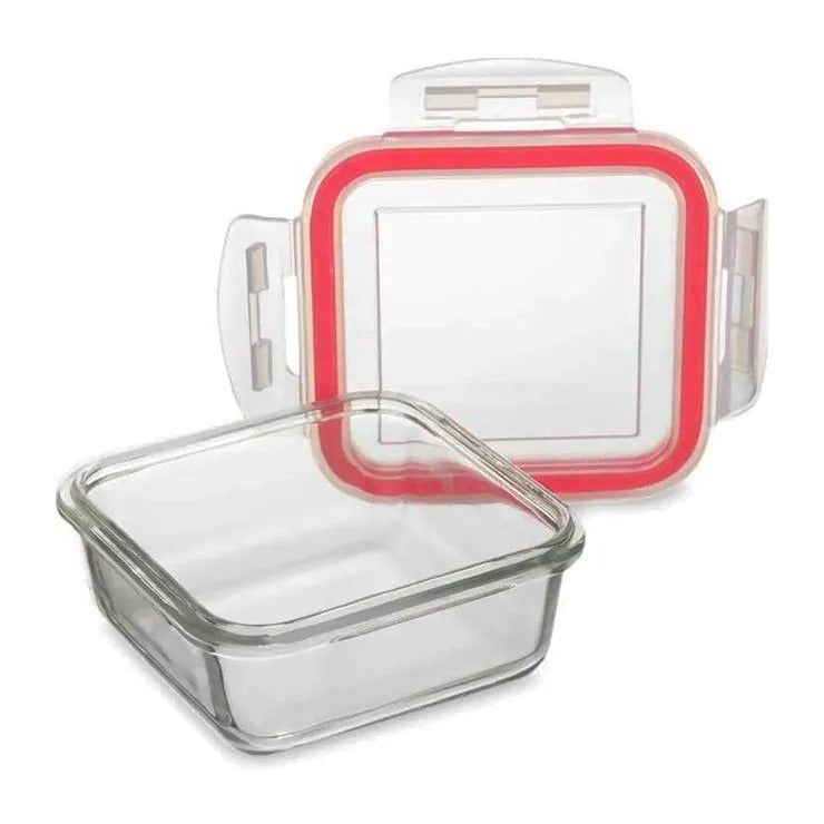 Pote Vidro 520ml Hermético Marmita Fit 4 Travas Quadrado Red