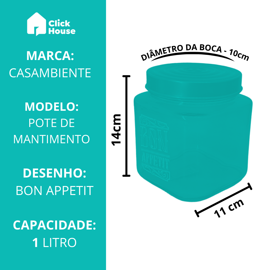 Pote Porta Mantimento Vidro Tampa Bronze Bon Appetit 1l 3 Pç