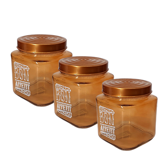 Pote Porta Mantimento Vidro Tampa Bronze Bon Appetit 1l 3 Pç