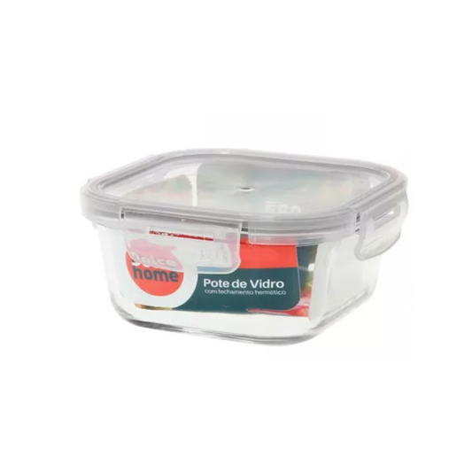Pote Vidro Hermético 4 Travas Marmita Fit Quadrado 820ml