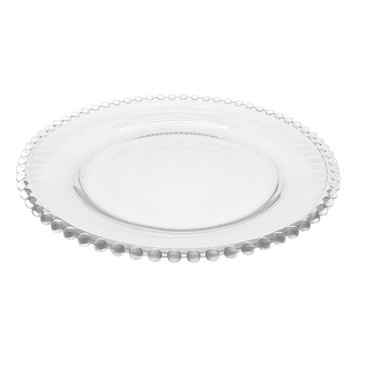 Prato De Vidro Mesa Pérola Raso Transparente Luxo 26cm