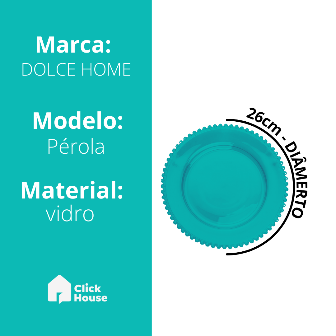 Prato De Vidro Mesa Pérola Raso Transparente Luxo 26cm