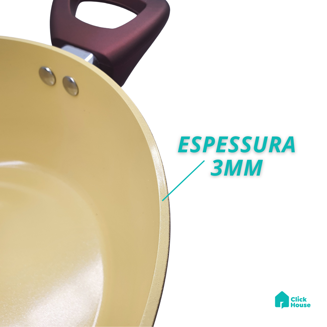 Panela Caçarola Tampa Antiaderente Cerâmica Não Gruda 20cm