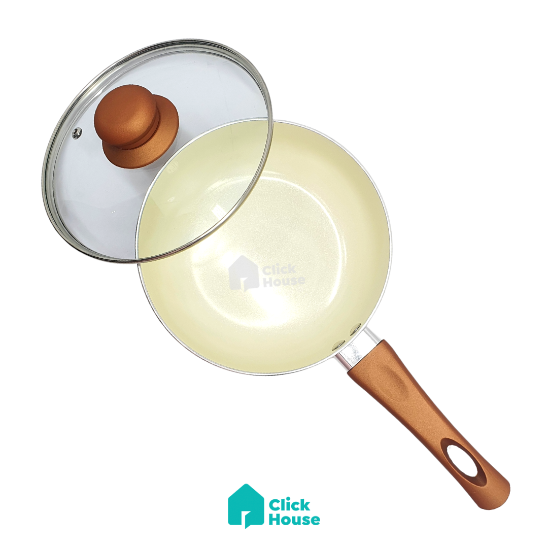 Panela Revestimento Cerâmico Antiaderente Tampa Vidro 18cm