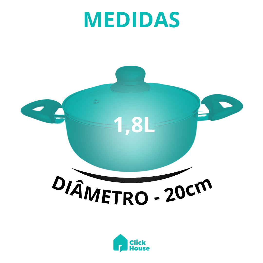 Panela Caçarola Cerâmica Antiaderente Tampa Não Gruda 20cm