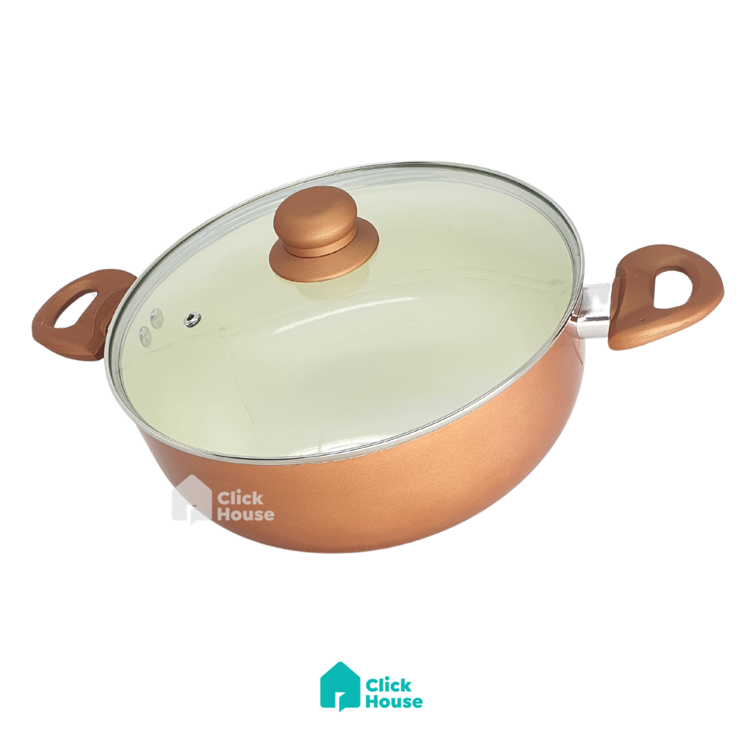 Panela Caçarola Revestimento Cerâmico C/ Tampa De Vidro 26cm