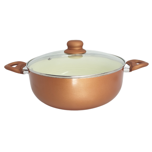 Panela Caçarola Revestimento Cerâmico C/ Tampa De Vidro 26cm