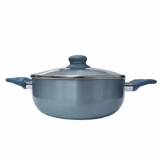 Panela Caçarola Antiaderente Cerâmica Tampa De Vidro 24cm