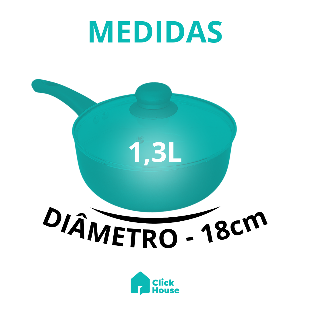 Panela Revestimento Cerâmico Antiaderente Tampa Vidro 18cm