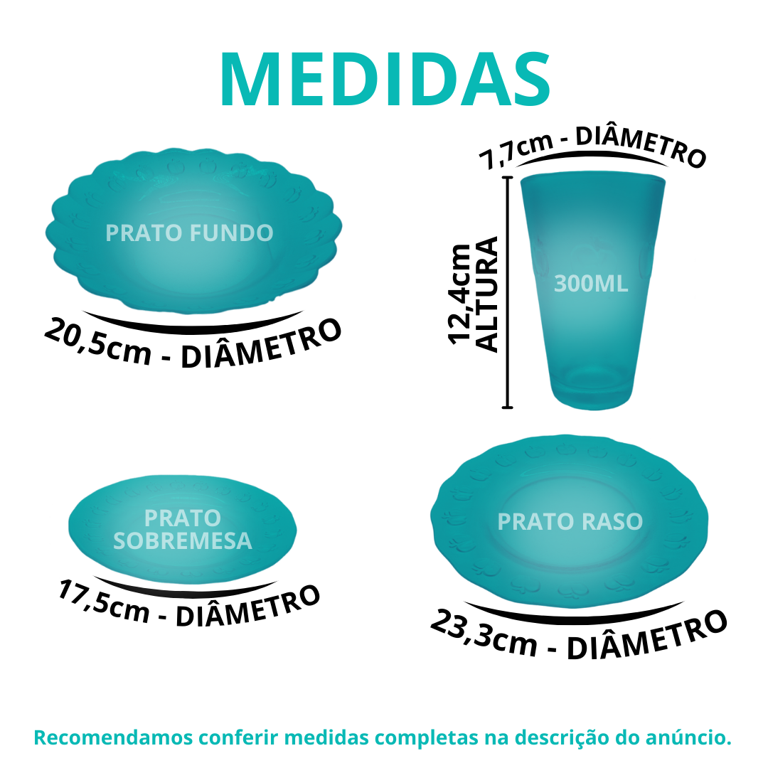 Aparelho Jantar Maça Vidro Transparente 16 Peças Pratos Copo
