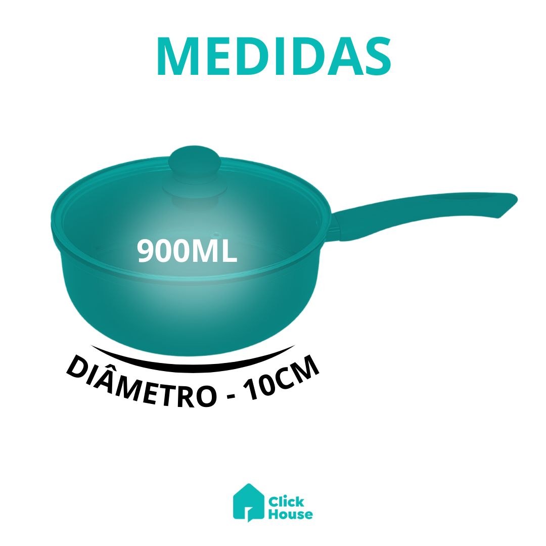 Panela Antiaderente Revestimento Cerâmico 16 Cm Tampa Vidro
