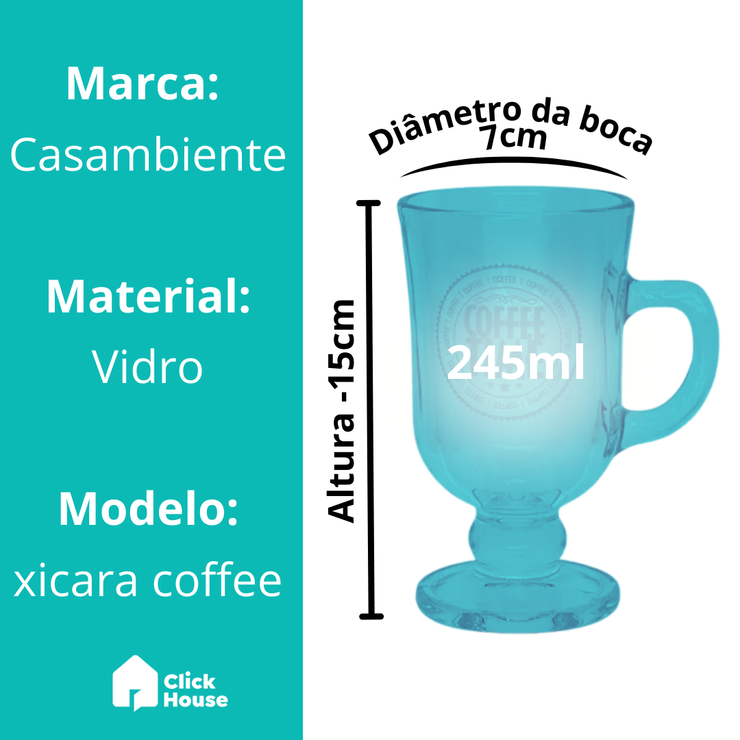 Caneca Xícara Vidro Para Cappuccino Expresso 245ml Café Chá