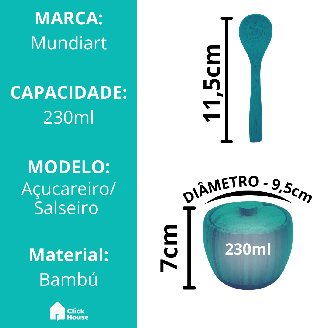 Açucareiro Saleiro Tampa Com Colher Bambu Porta Condimentos
