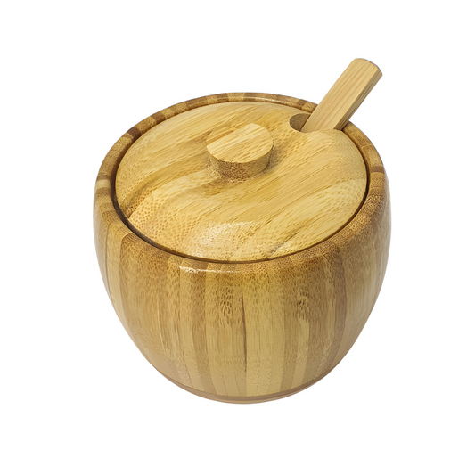 Açucareiro Saleiro Tampa Com Colher Bambu Porta Condimentos