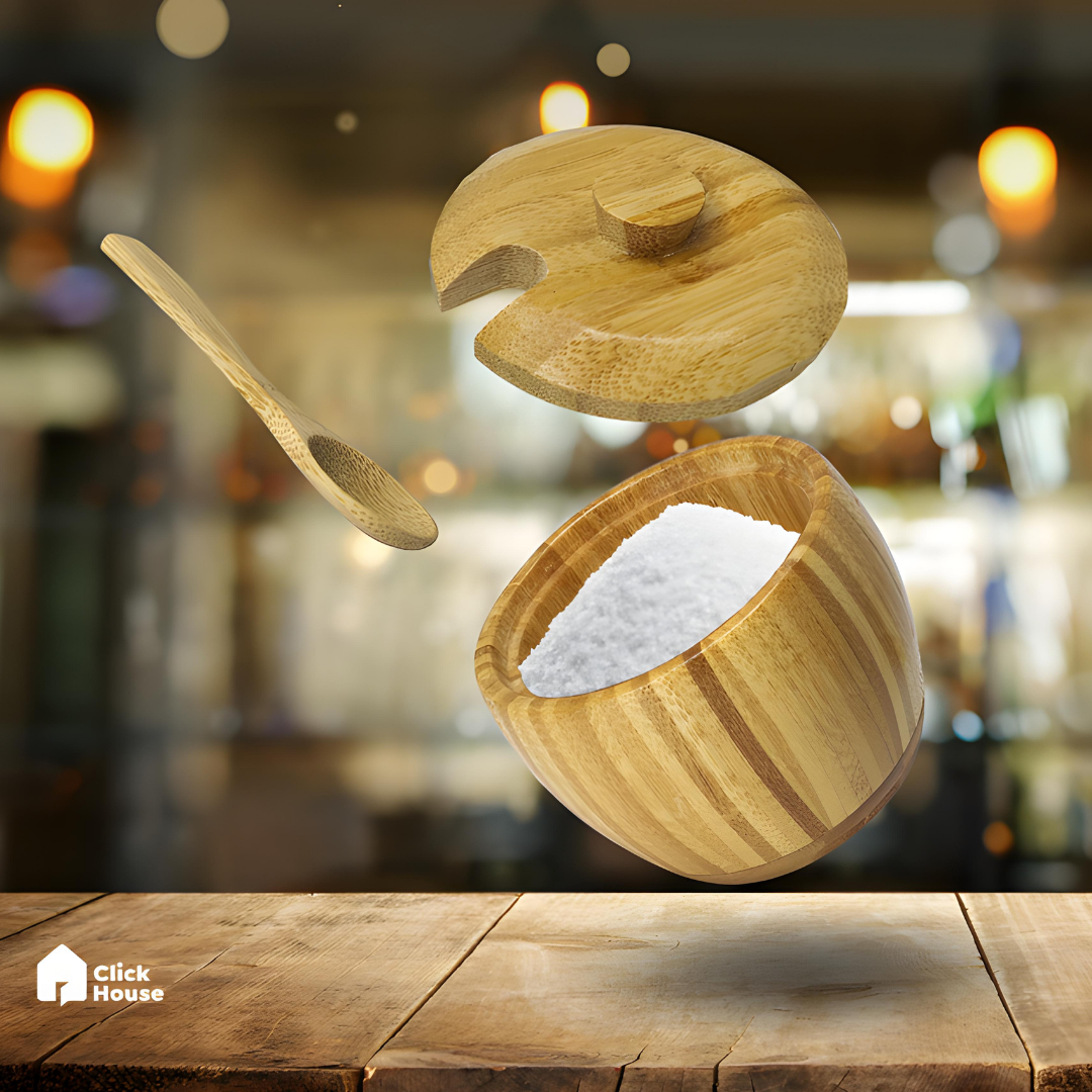 Açucareiro Saleiro Tampa Com Colher Bambu Porta Condimentos