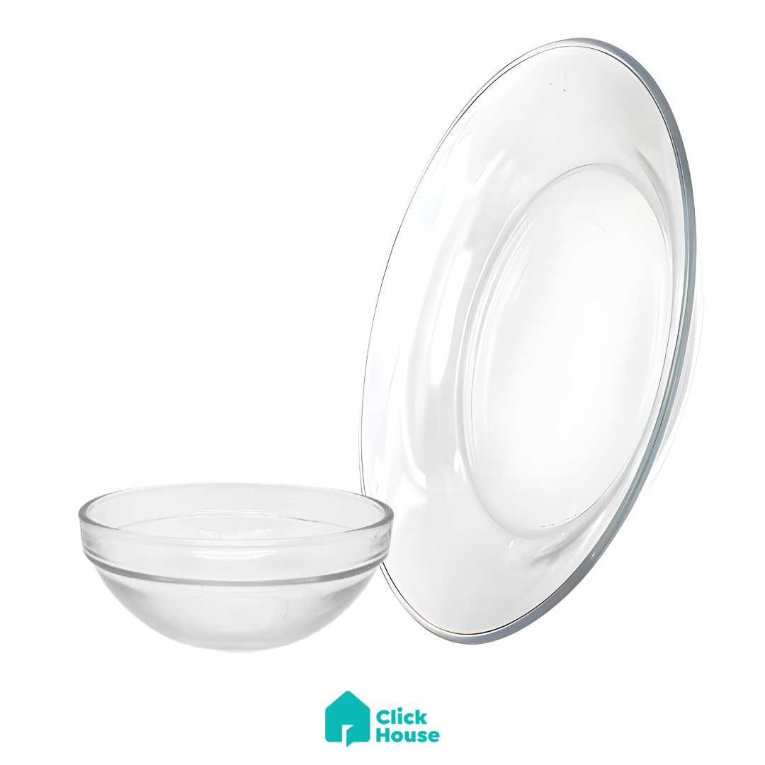 Aparelho de Jantar 6 Tigela Bowl e 6 Prato Vidro Liso Grosso