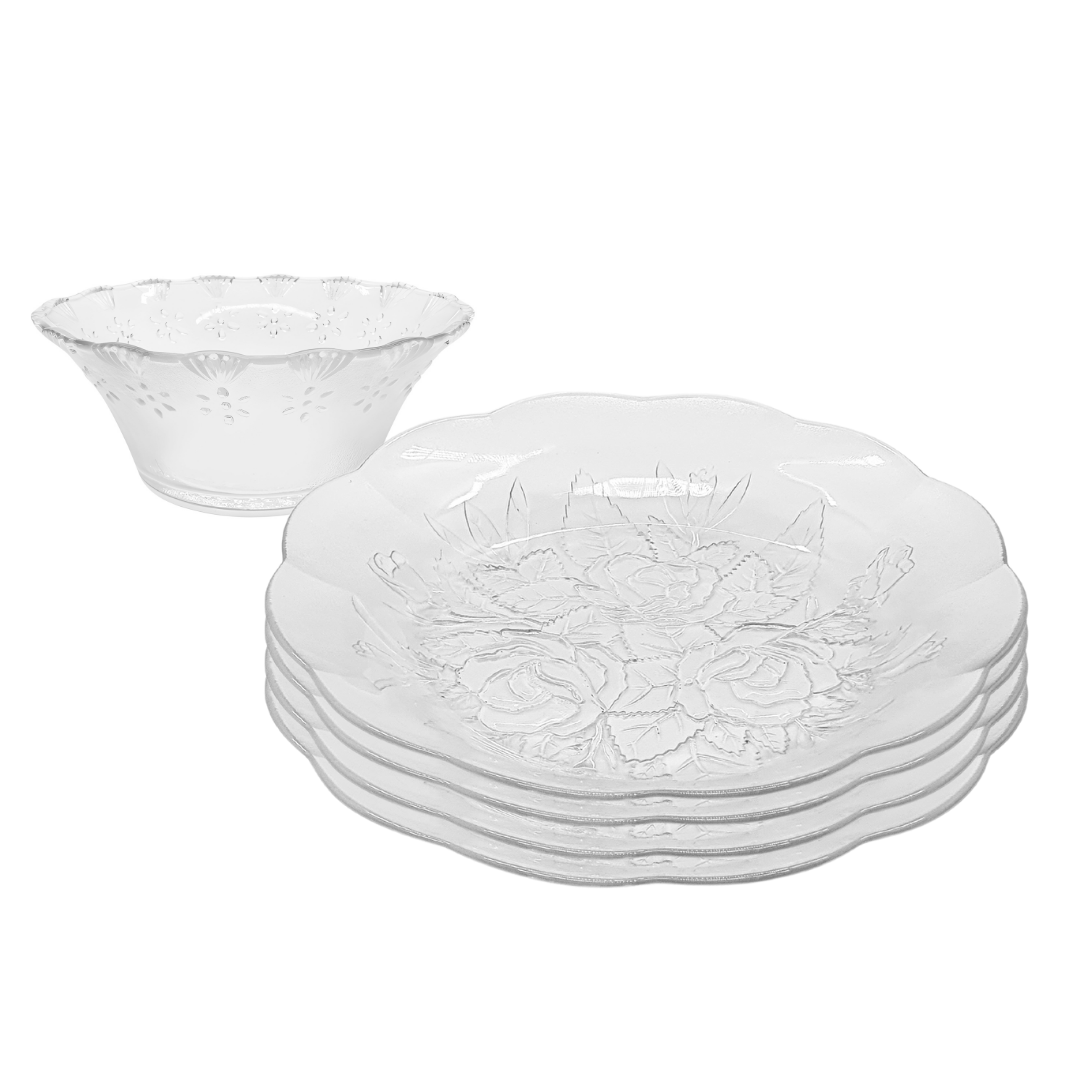 Aparelho De Jantar 4 Tigela Bowl E 4 Prato Rosas Vidro Liso
