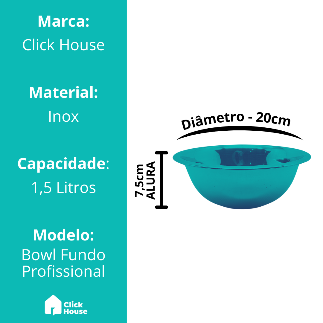 Bowl Tigela Aço Inox Brilhante Mixing Bacia Funda 20cm