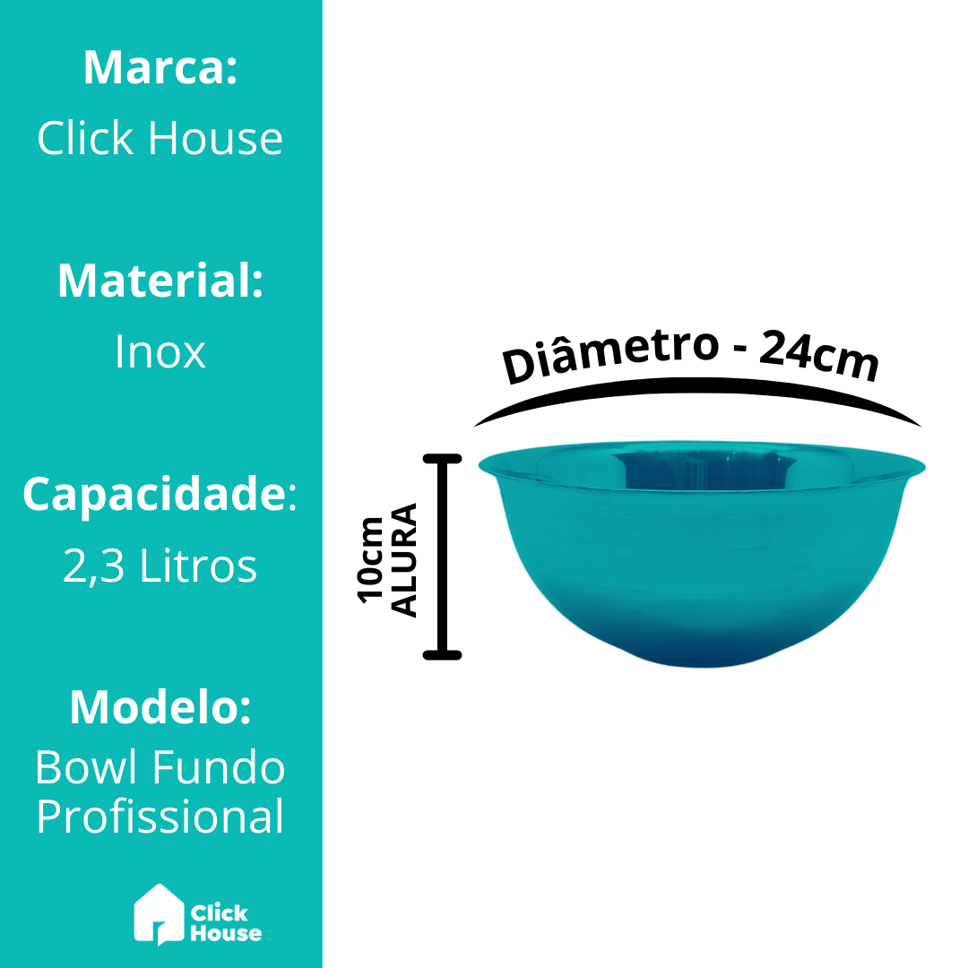 Bowl Tigela Aço Inox Brilhante Mixing Bacia Funda 24cm