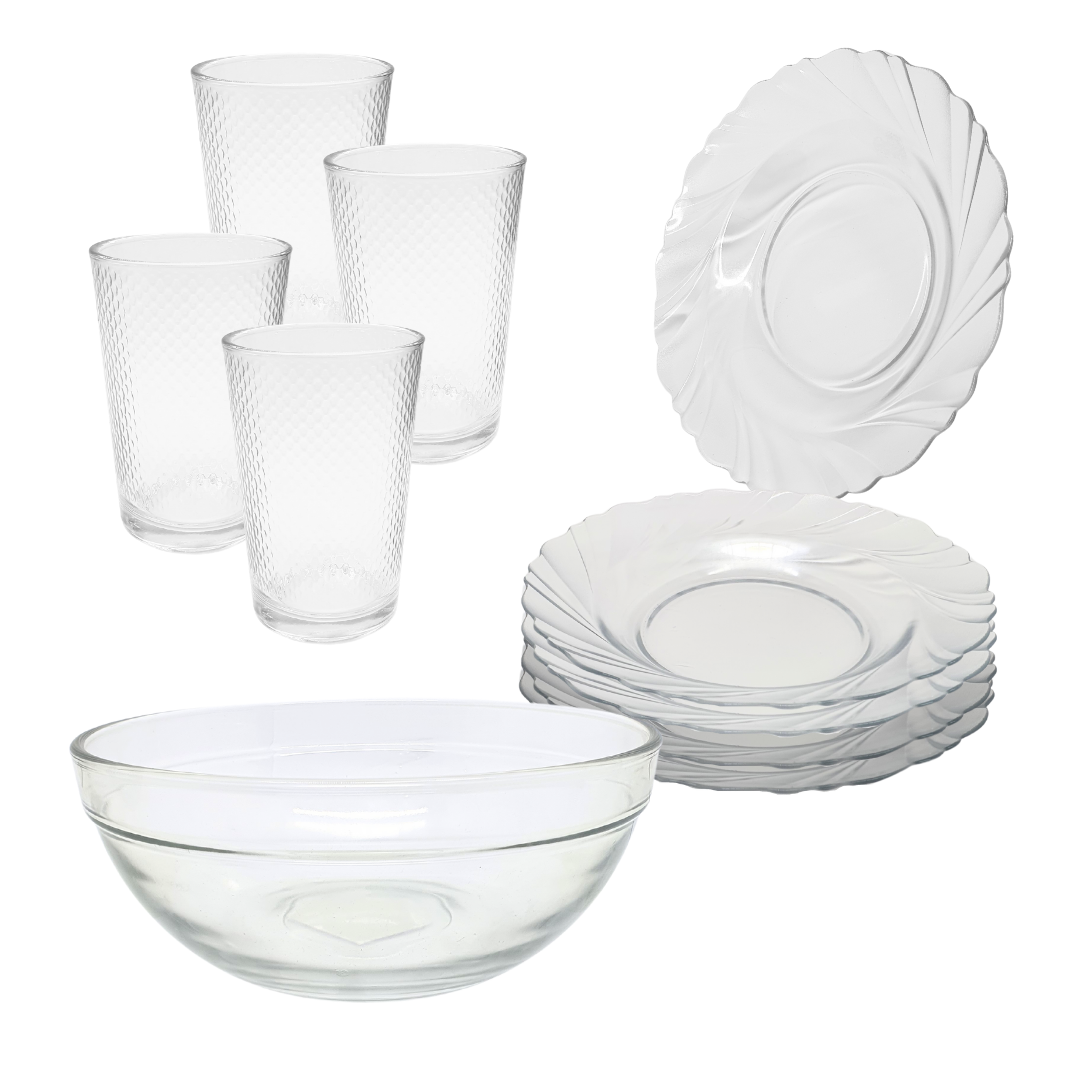 Aparelho De Jantar Pratos Copos Bowl Pro Liso 2,1l 9 Peças