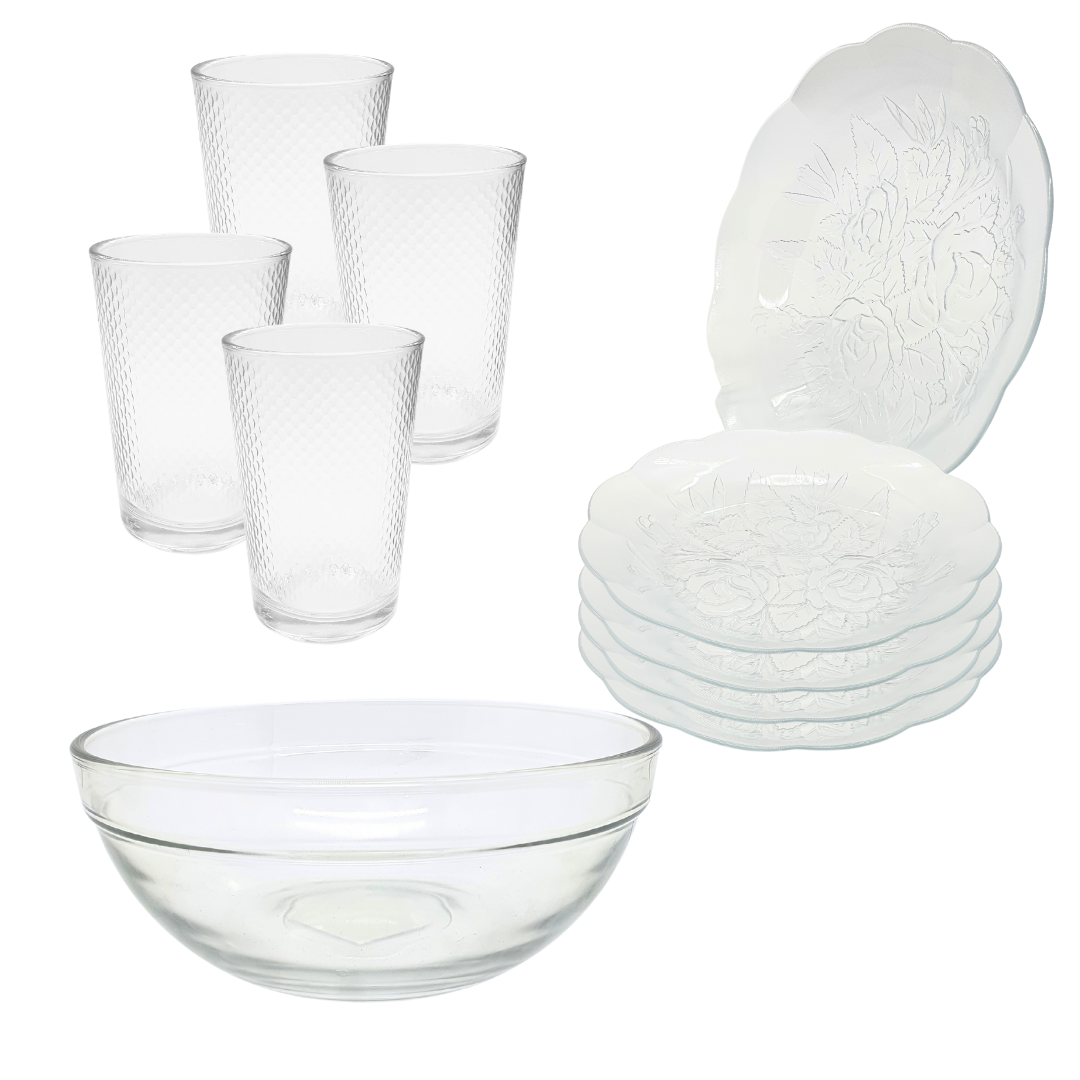 Aparelho De Jantar Pratos Copos Bowl Pro Liso 2,1l 9 Peças