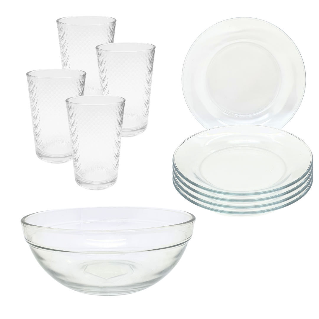 Aparelho De Jantar Pratos Copos Bowl Pro Liso 2,1l 9 Peças