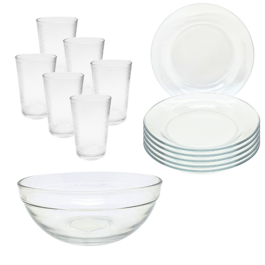 Aparelho De Jantar Pratos Copo 13 Peças Bowl Vidro Liso 2,1l