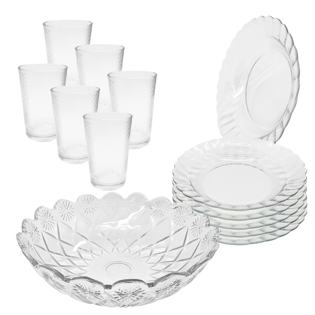 Aparelho De Jantar Pratos Copos 13 Peças Bowl Vidro 2,5l