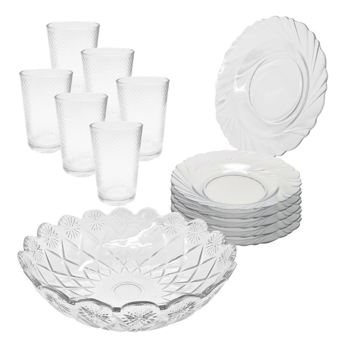 Aparelho De Jantar Pratos Copos 13 Peças Bowl Vidro 2,5l