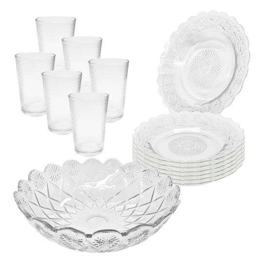 Aparelho De Jantar Pratos Copos 13 Peças Bowl Vidro 2,5l