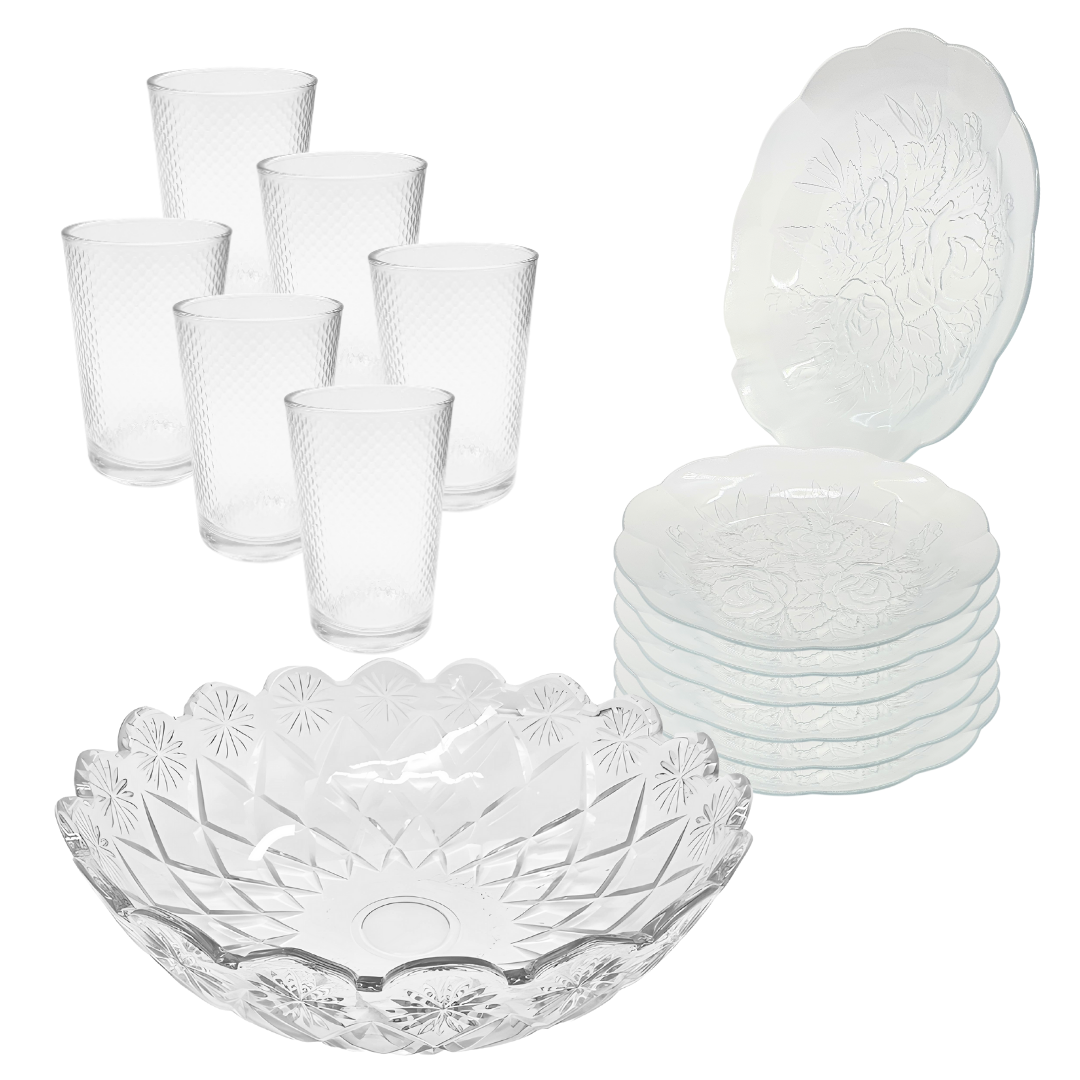 Aparelho De Jantar Pratos Copos 13 Peças Bowl Vidro 2,5l