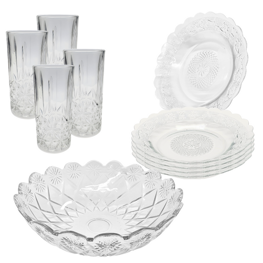 Aparelho De Jantar Copos Pratos 9 Peças Bowl Vidro 2,5l