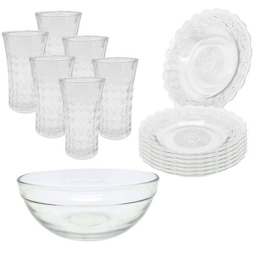 Aparelho De Jantar Copos Pratos Bowl Vidro 2,1l 13 Peças