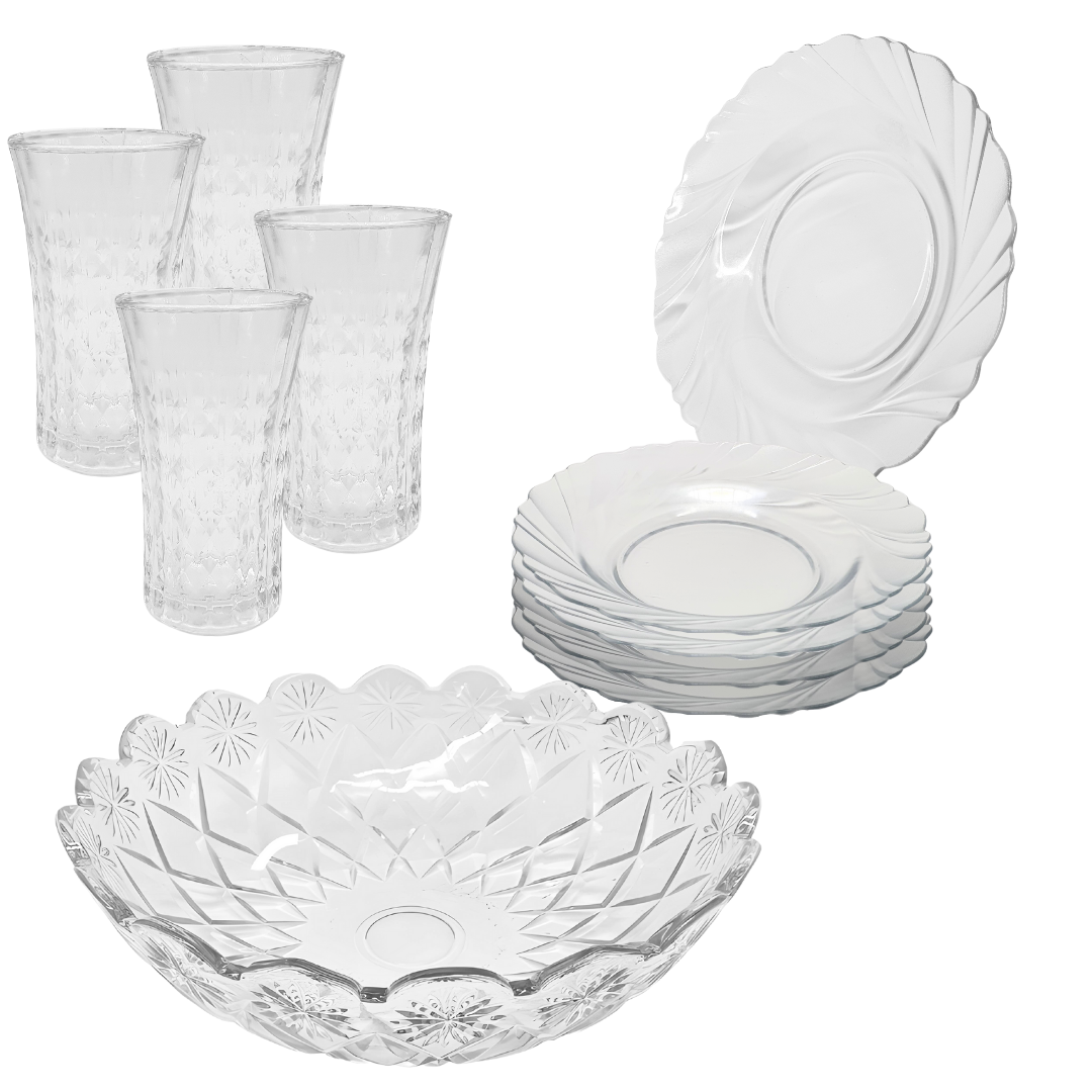 Aparelho De Jantar Copos Pratos Bowl Vidro 2,5l 9 Peças