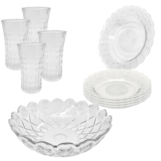 Aparelho De Jantar Copos Pratos Bowl Vidro 2,5l 9 Peças