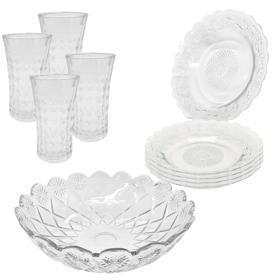 Aparelho De Jantar Copos Pratos Bowl Vidro 2,5l 9 Peças